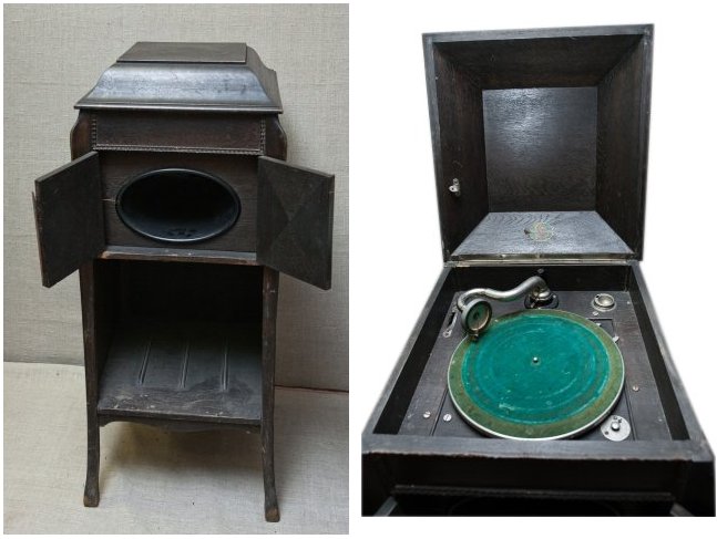 Граммофон напольный со встроенной трубой, 1910-е гг., Англия, Английское акционерное общество "Grammophone", Сборка - Россия, г. Рига