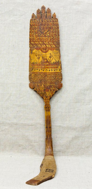 Прялка с палащельской росписью, 1926 г., Архангельская губ., Мезенский уезд