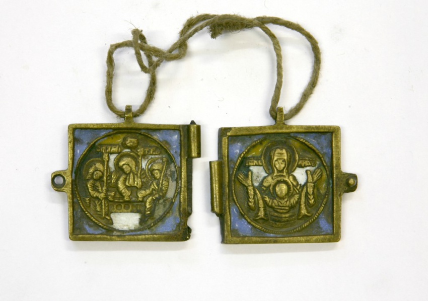 Складень двустворчатый "Богоматерь знамение. Троица", Конец XVIII - первая половина X1X в., Архангельская губерния