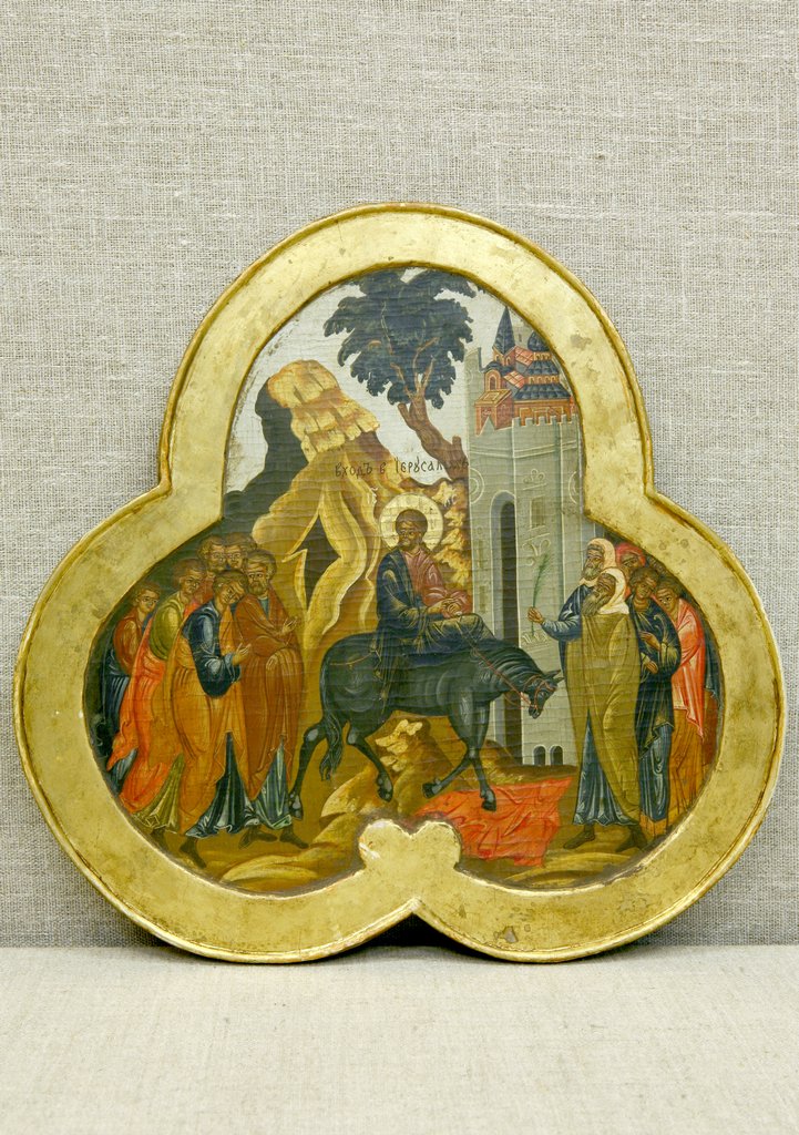Икона-медальон "Вход в Иерусалим" в фигурной раме, Вторая половина XIX в. , (?)