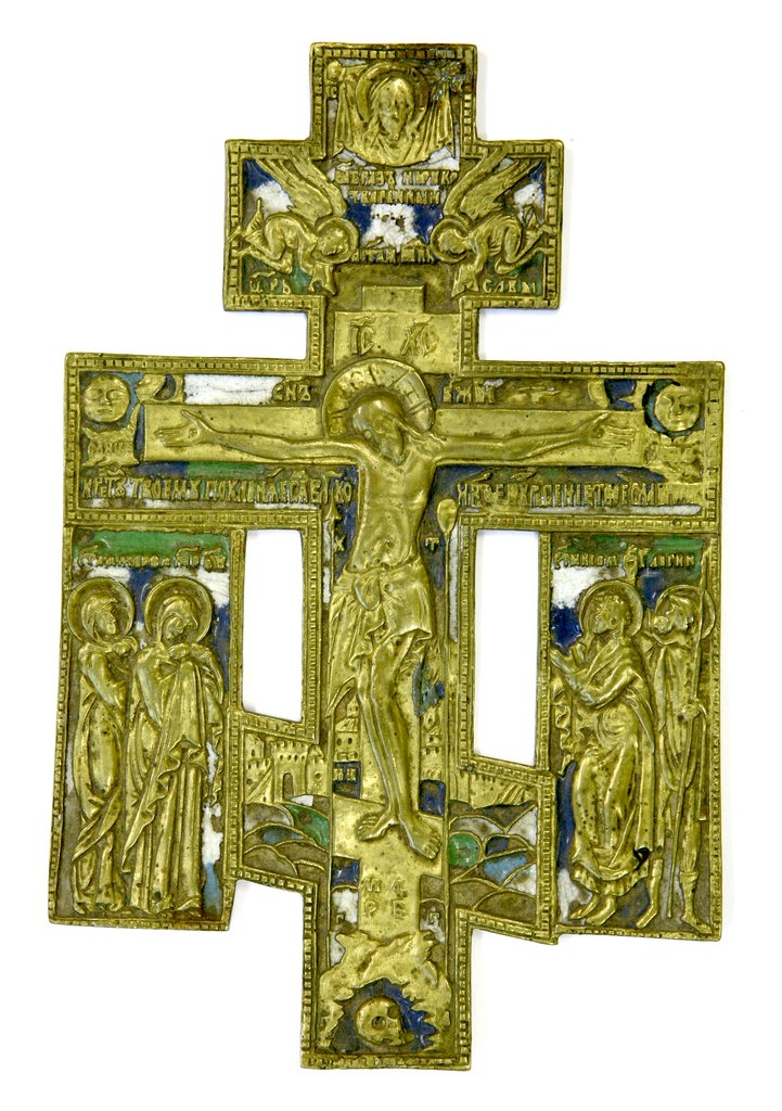 Крест киотный "Распятие Христово с предстоящими", XIX в., Поморье. Выговское литье (?)