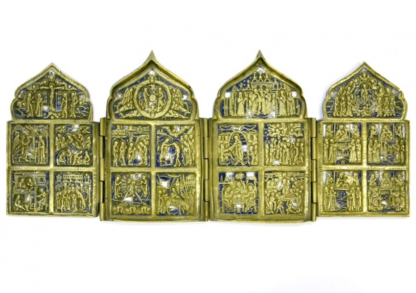 Складень четырехстворчатый "двунадесятые праздники", Конец XIX - начало XX в., Россия