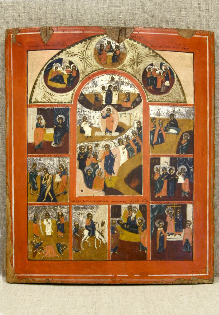 Икона "Вознесение, воскресение - сошествие во ад, с праздниками", ХIХ в., Иконописные села Владимирской губернии (?)